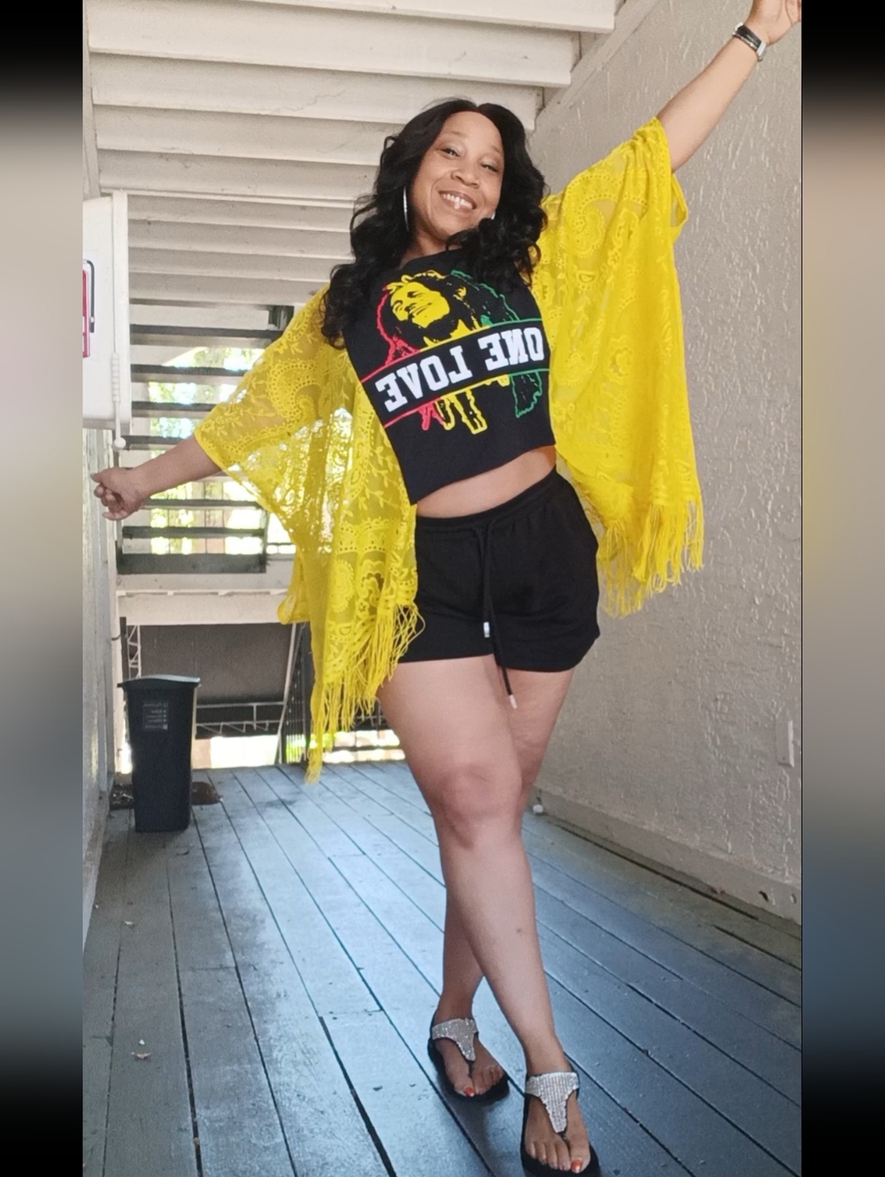Upcycled One Love Bob Marley Cropped Black Tee / Poncho